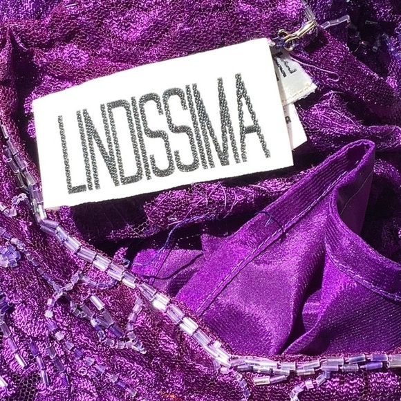 Brilliante By J.A. Purple Sequin Beaded Short Sleeve High Neck Tunic Top Sz L - Picture 11 of 12